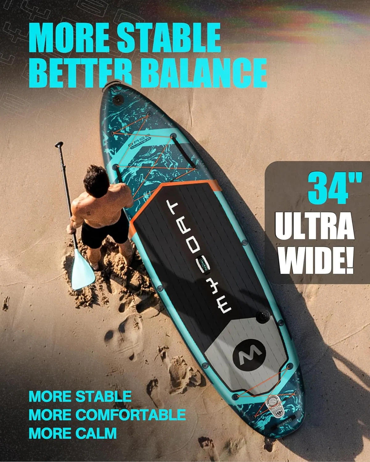 11'6"34"6" Extra Wide Inflatable Paddle Board, Stand Up Paddle Board for Fishing, Sup Board with 3 Removable Fins, Dual Bungees, Camera Mount, Hand Pump, Strong Paddle, 5L Dry Bag, Leash