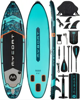 11'6"34"6" Extra Wide Inflatable Paddle Board, Stand Up Paddle Board for Fishing, Sup Board with 3 Removable Fins, Dual Bungees, Camera Mount, Hand Pump, Strong Paddle, 5L Dry Bag, Leash