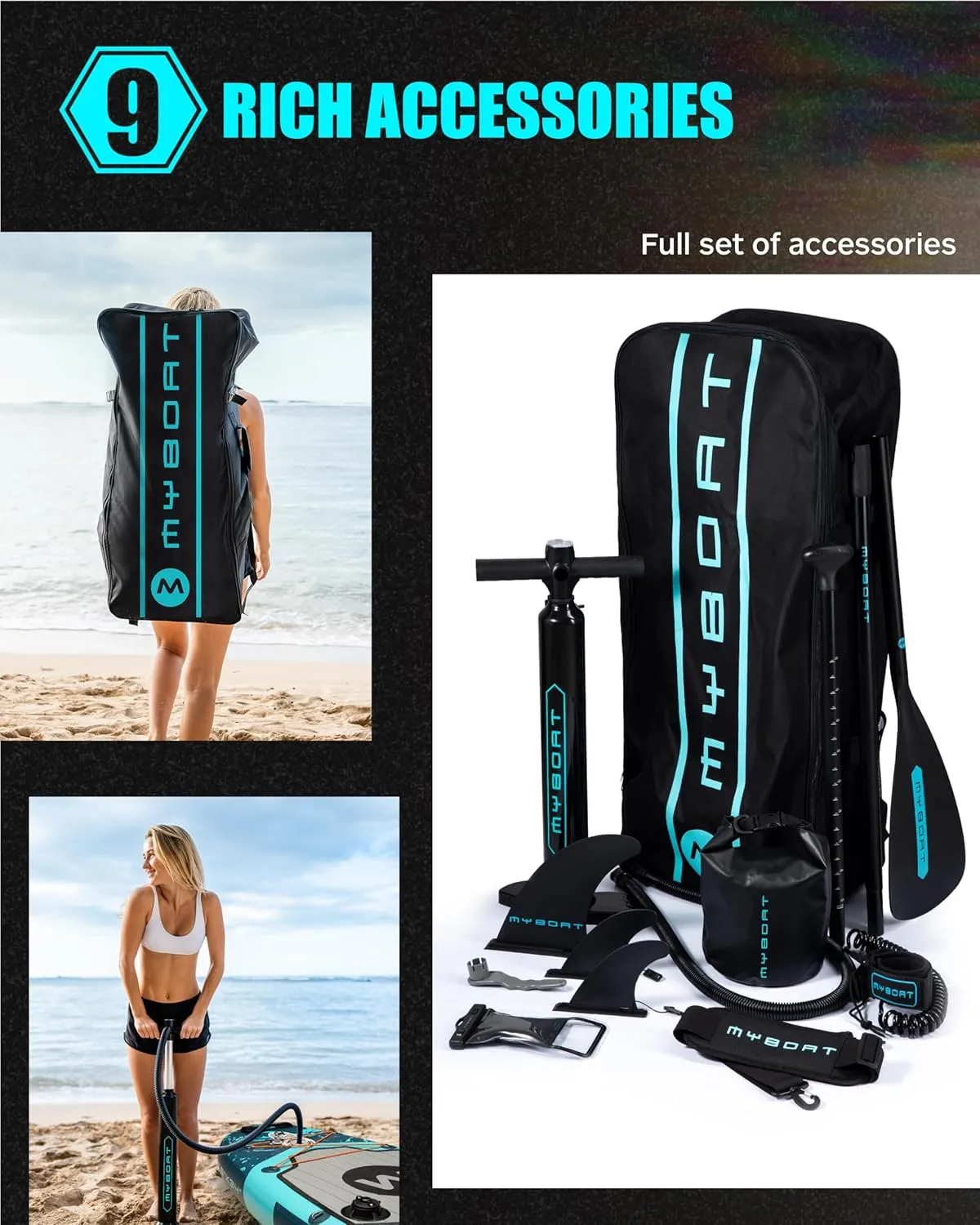 11'6"34"6" Extra Wide Inflatable Paddle Board, Stand Up Paddle Board for Fishing, Sup Board with 3 Removable Fins, Dual Bungees, Camera Mount, Hand Pump, Strong Paddle, 5L Dry Bag, Leash