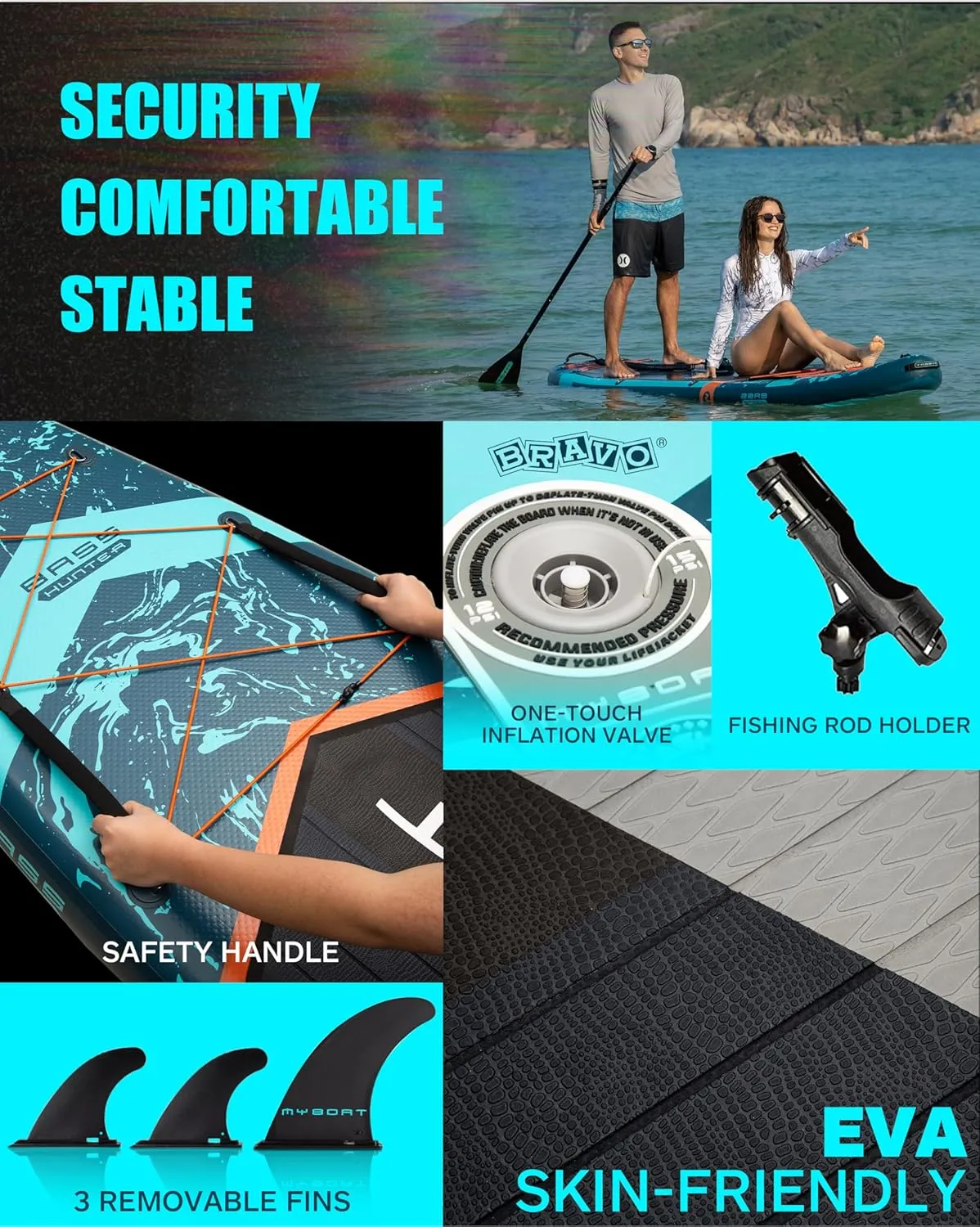 11'6"34"6" Extra Wide Inflatable Paddle Board, Stand Up Paddle Board for Fishing, Sup Board with 3 Removable Fins, Dual Bungees, Camera Mount, Hand Pump, Strong Paddle, 5L Dry Bag, Leash