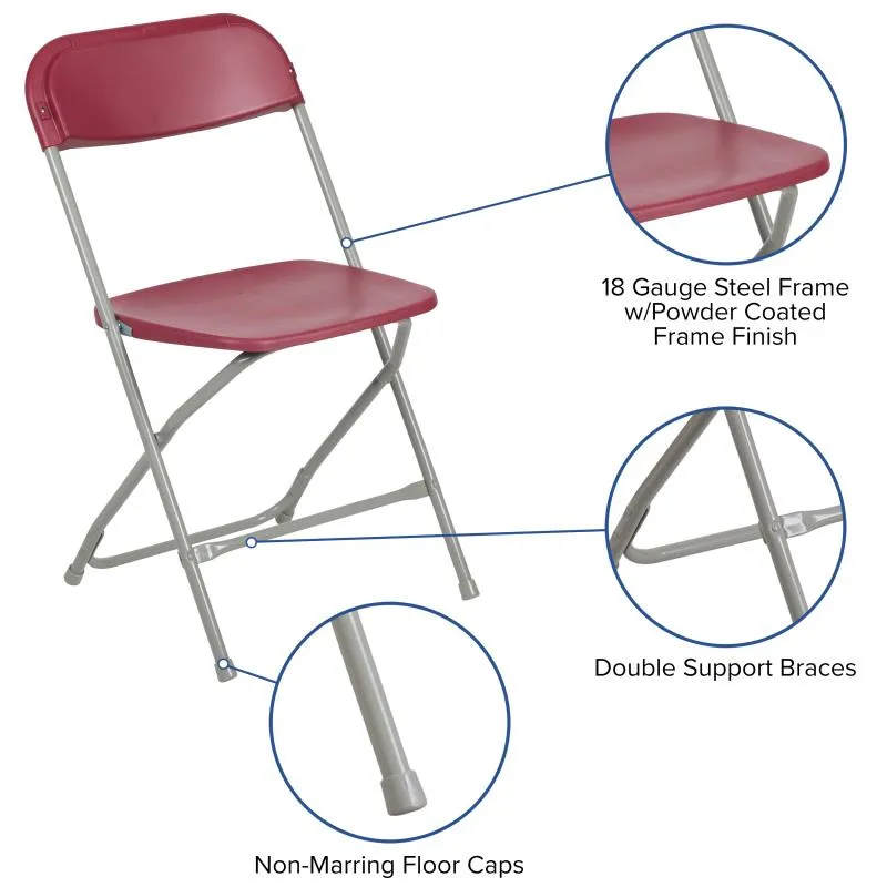 17.5" Red Plastic Folding Chair with Steel Frame for Homes and Events