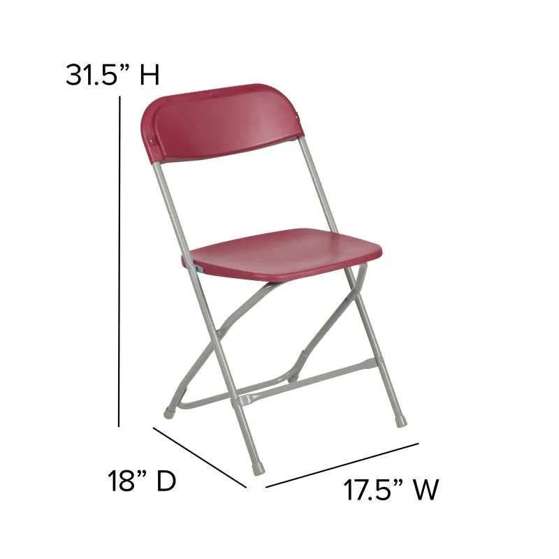 17.5" Red Plastic Folding Chair with Steel Frame for Homes and Events