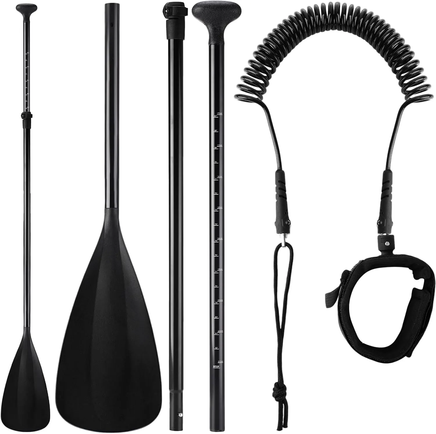 2 Pcs Paddle Board Paddle with Surfboard Leash 3 Pieces SUP Paddle Aluminum Alloy Floating Paddle Adjustable Stand Up Paddle Paddleboard Leash for Surfing Standup Paddle Boarding
