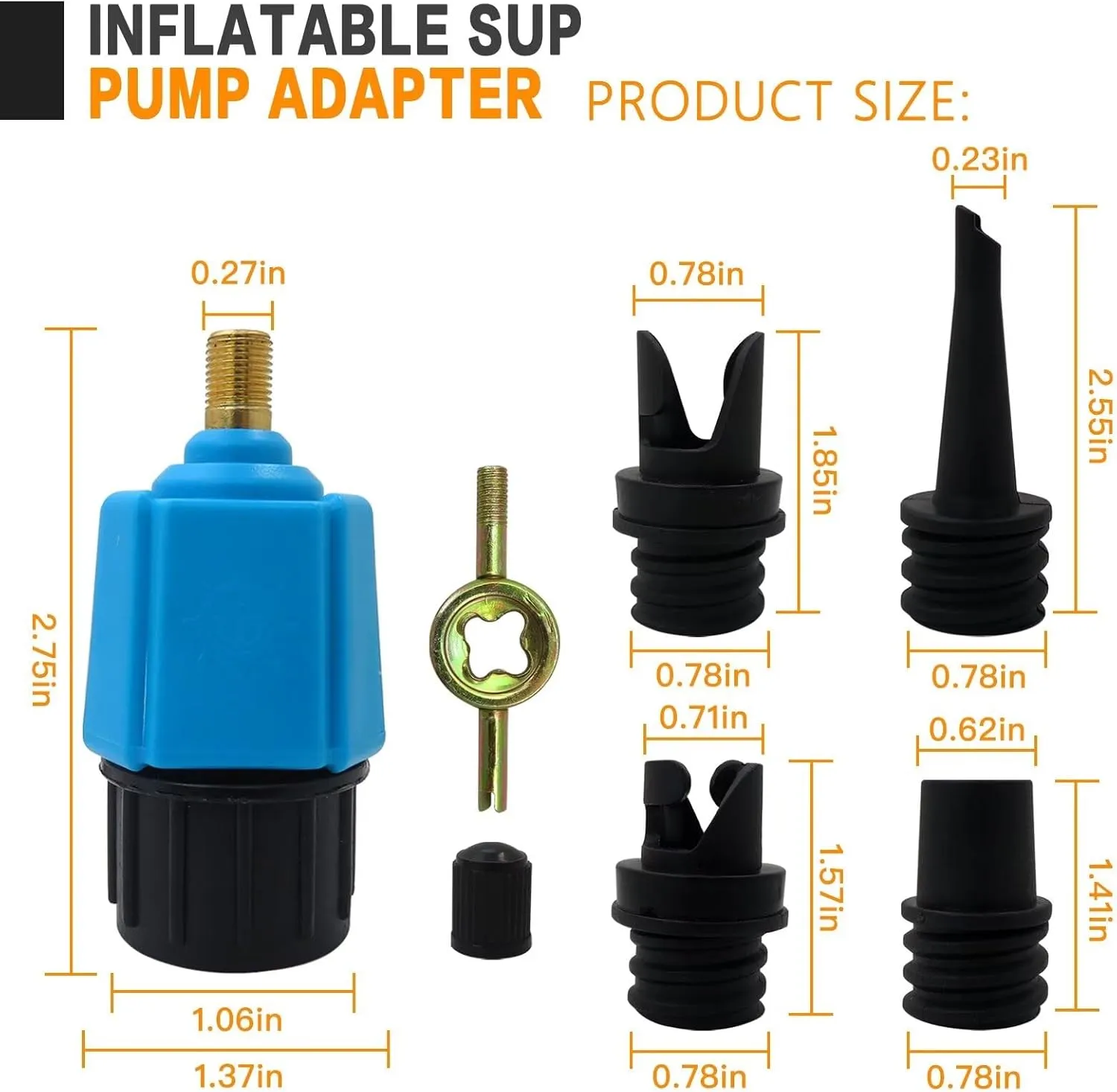 2024 NEW Inflatable Pump Air Valve Converter with 4 Air Valve Nozzles for Inflatable Boat, Stand Up Paddle Board, Inflatable Bed - Blue