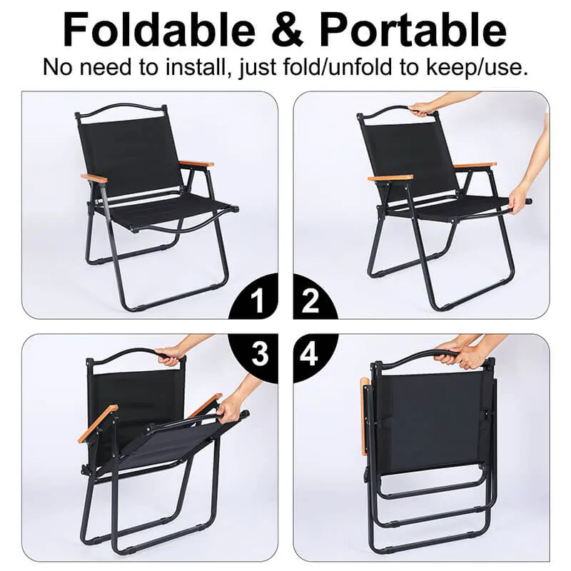 22" Black Small Leisure Folding Camping Chair with Handle and Storage Bag