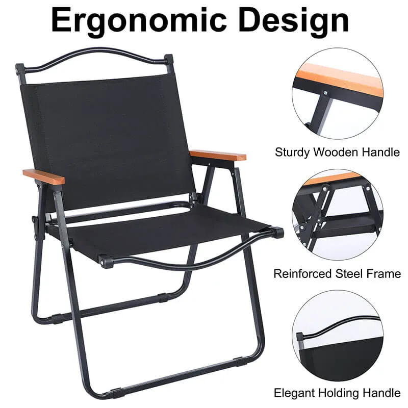 22" Black Small Leisure Folding Camping Chair with Handle and Storage Bag