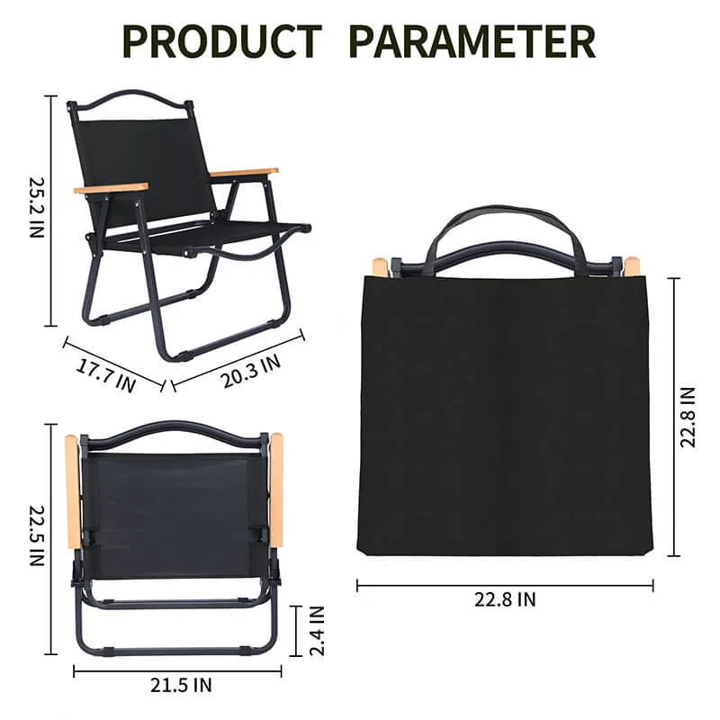 22" Black Small Leisure Folding Camping Chair with Handle and Storage Bag