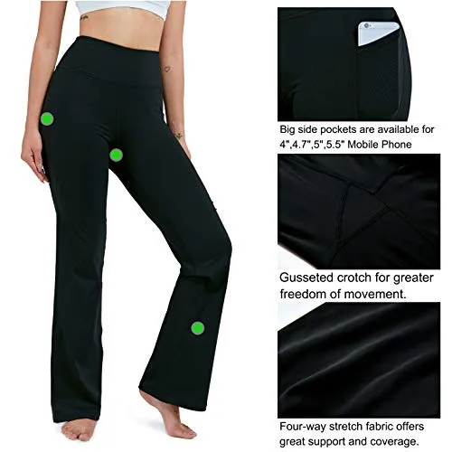 28"/30"/32"/34" Inseam Women's Bootcut Yoga Pants Long Bootleg High-Waisted Flare Pants with Pockets BlackFlare_30_X-Large Black