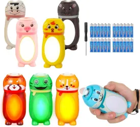 8 Pack Small Mini LED Flashlights for Kids- Cute Animal Flashlight Bulk- 2 in 1 Lantern Flashlight - Christmas Gifts Stocking Stuffers for Boys Girls (Style 3 Colorful)