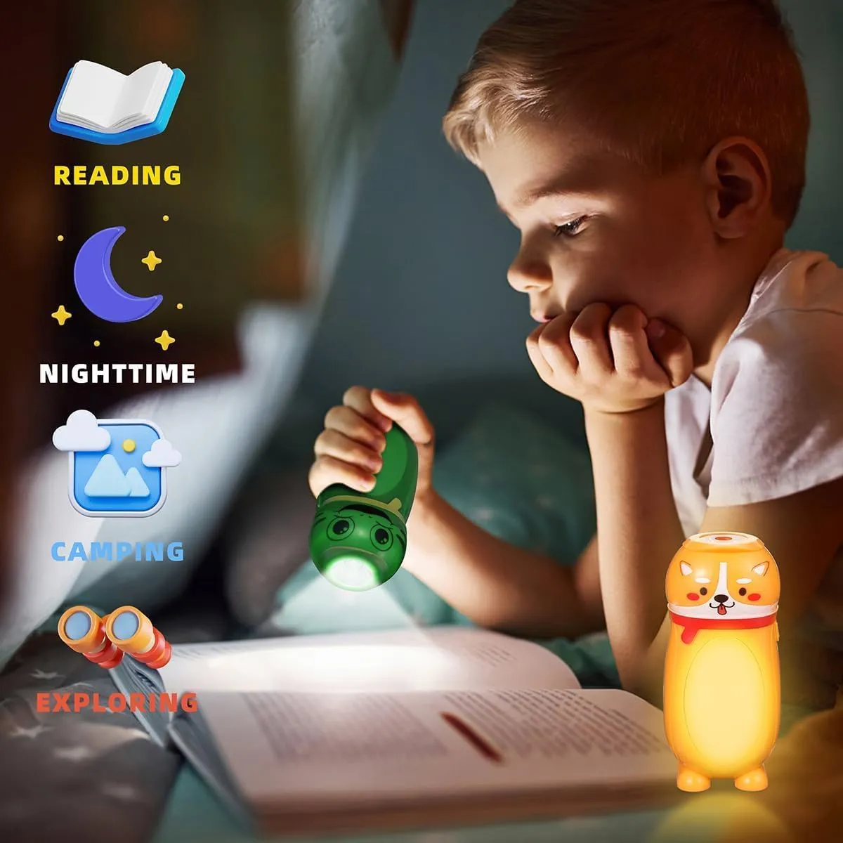 8 Pack Small Mini LED Flashlights for Kids- Cute Animal Flashlight Bulk- 2 in 1 Lantern Flashlight - Christmas Gifts Stocking Stuffers for Boys Girls (Style 3 Colorful)