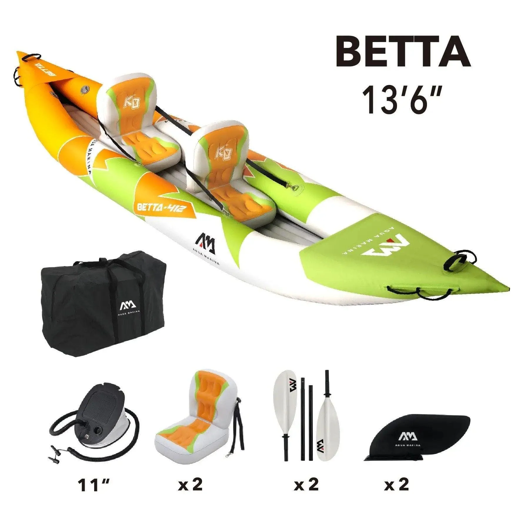 Aqua Marina - Betta-412 Leisure Kayak-2 person. Inflatable deck. Kayak paddle set included.