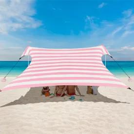 Beach Tent Canopy, UPF 50  UV Protection Beach Sun Shade, Portable 1010 FT Large Pop-Up Tent Sun Shelter with Sand Anchors, Ground Pegs, Easy Setup for Camping, Park, and Backyard Fun-Pink Stripe