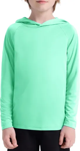 Boys' UPF 50  Rash Guard Long Sleeve, Youth Kids UV Sun Protection SPF Swim Hoodie, Girls Water Fishing Beach Hooded Shirt