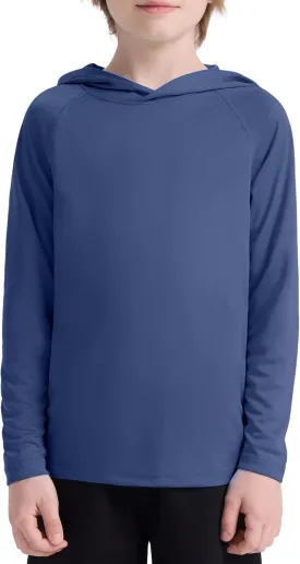 Boys' UPF 50  Rash Guard Long Sleeve, Youth Kids UV Sun Protection SPF Swim Hoodie, Girls Water Fishing Beach Hooded Shirt