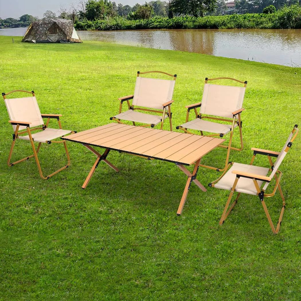 Camping Table and Chair Set Folding Portable Picnic Outdoor Egg Roll BBQ Desk
