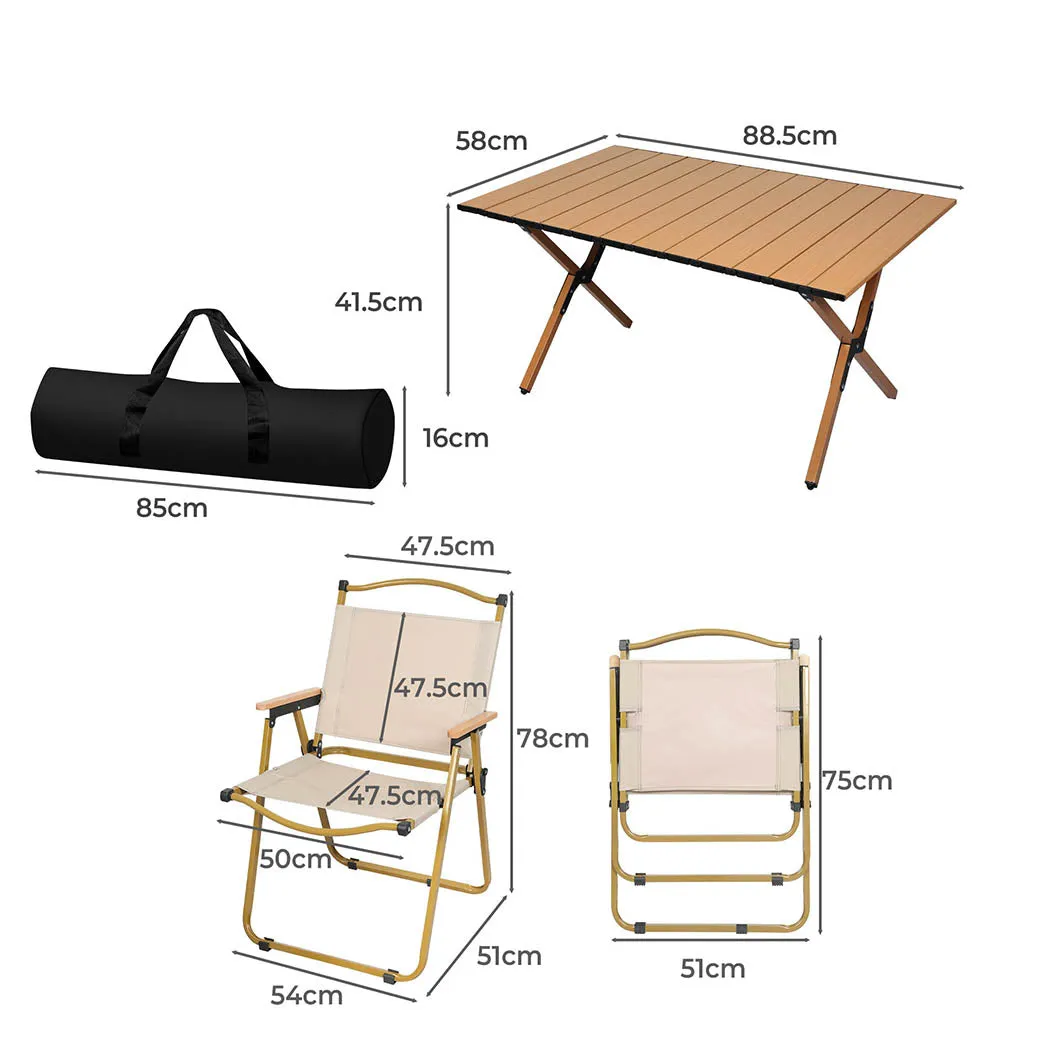 Camping Table and Chair Set Folding Portable Picnic Outdoor Egg Roll BBQ Desk