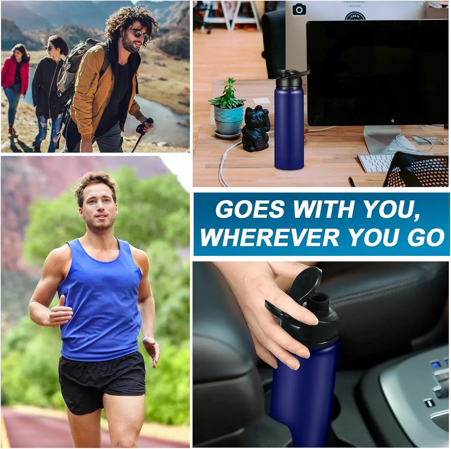 CHENGU 10 Pcs Aluminum Water Bottle 24oz Aluminum Reusable Bottles Lightweight Snap Lid Sports Water Multipack Easy Carry Leak Proof Travel for Gym Camping Hiking Outdoor Fishing (Blue)