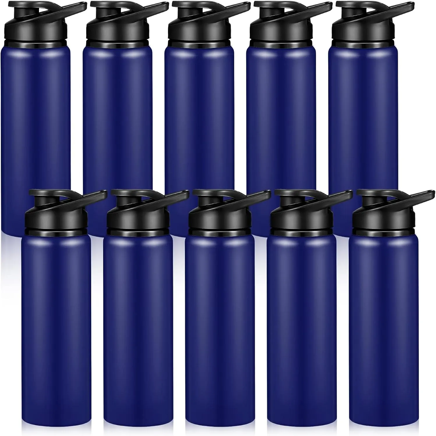 CHENGU 10 Pcs Aluminum Water Bottle 24oz Aluminum Reusable Bottles Lightweight Snap Lid Sports Water Multipack Easy Carry Leak Proof Travel for Gym Camping Hiking Outdoor Fishing (Blue)