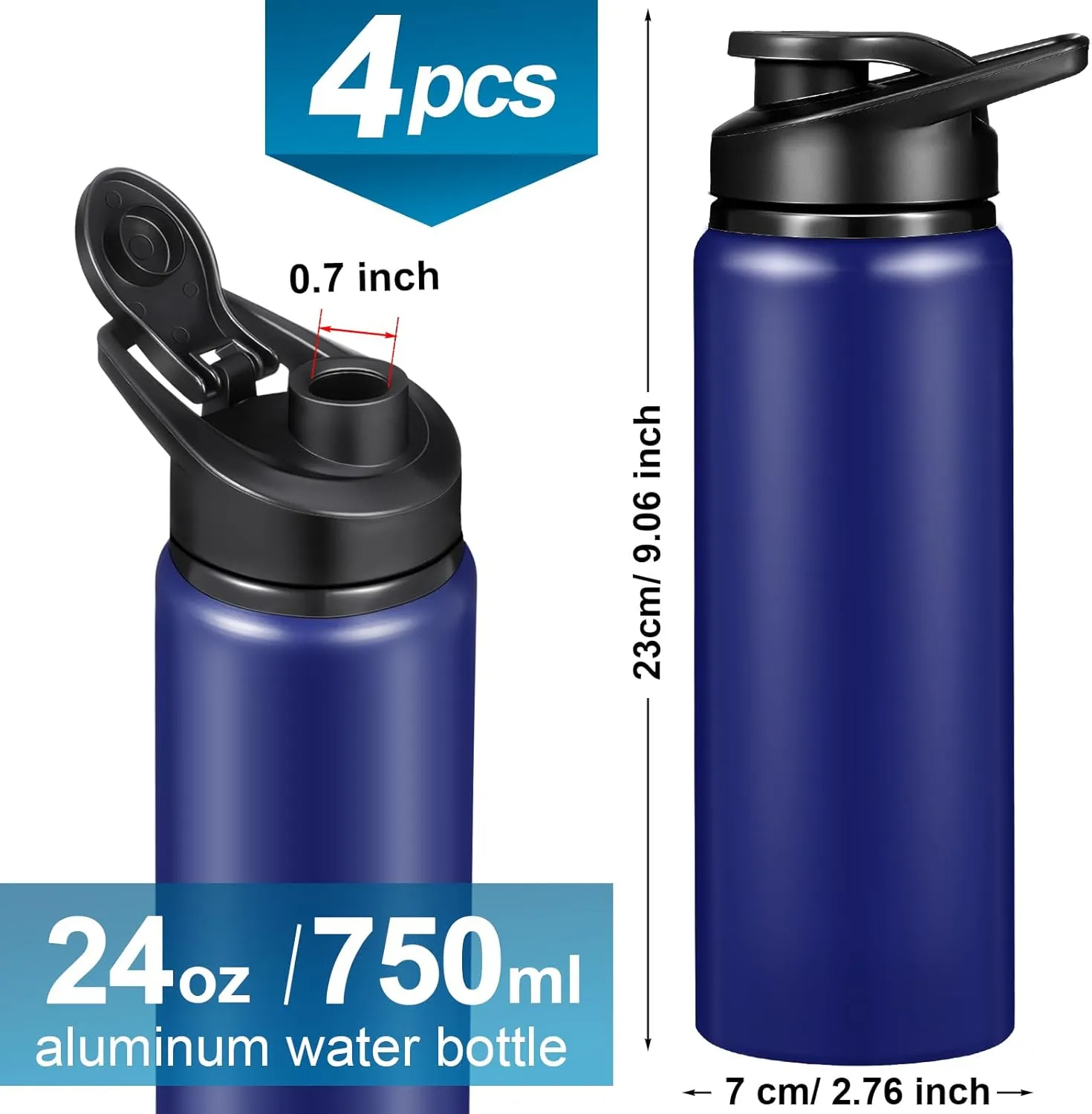 CHENGU 10 Pcs Aluminum Water Bottle 24oz Aluminum Reusable Bottles Lightweight Snap Lid Sports Water Multipack Easy Carry Leak Proof Travel for Gym Camping Hiking Outdoor Fishing (Blue)