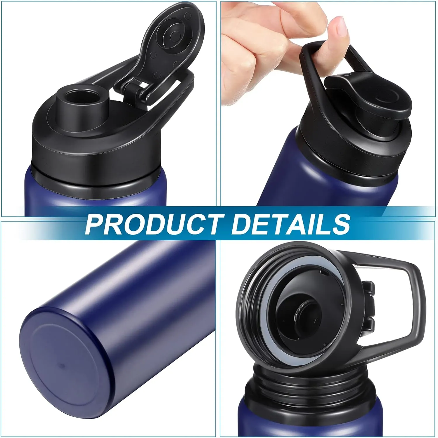 CHENGU 10 Pcs Aluminum Water Bottle 24oz Aluminum Reusable Bottles Lightweight Snap Lid Sports Water Multipack Easy Carry Leak Proof Travel for Gym Camping Hiking Outdoor Fishing (Blue)