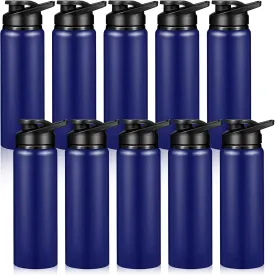 CHENGU 10 Pcs Aluminum Water Bottle 24oz Aluminum Reusable Bottles Lightweight Snap Lid Sports Water Multipack Easy Carry Leak Proof Travel for Gym Camping Hiking Outdoor Fishing (Blue)
