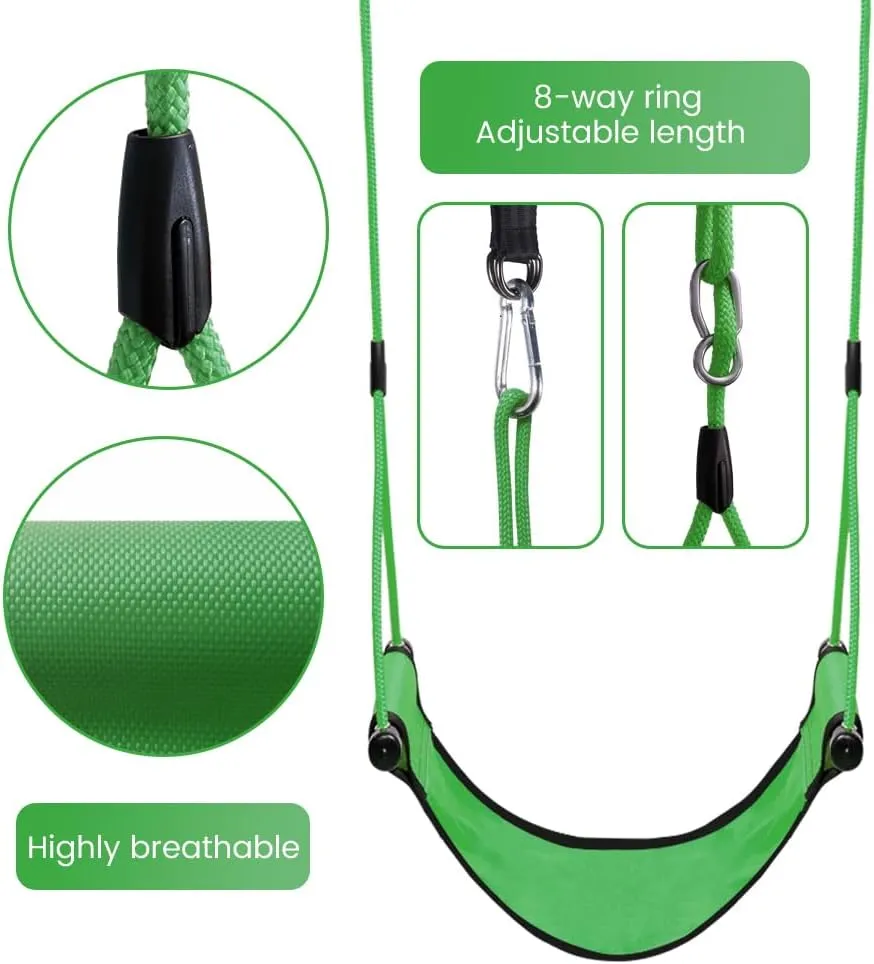 Children Outdoor Swing Seat With Adjustable Ropes - Kids Safety Playground Replacement, Belt Swing for Indoor Outdoor Backyard Play (Green)