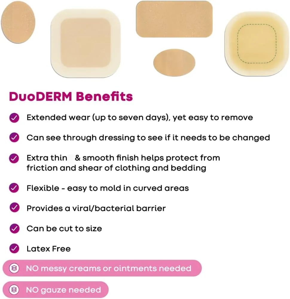 Convatec DuoDERM Control Gel Formula 4"x4" Hydrocolloid Sterile Adhesive Dressing for Partial and Full-Thickness Wounds, Medical Grade, Latex-Free, Waterproof, Square, Beige, 5ct Box