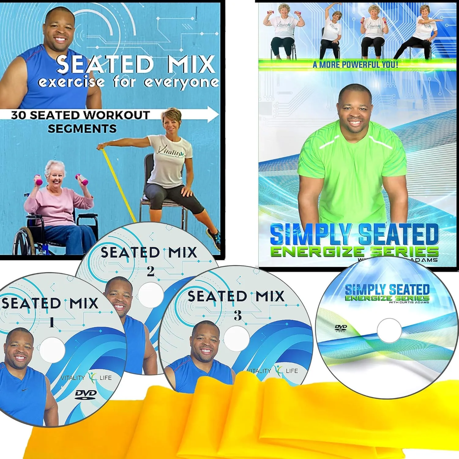 Easy to Follow Chair Exercise for Seniors- 4 DVDs   30 Seated Senior Exercise Segments   Resistance Band. With 100s of workout combinations, This is The Last Senior Fitness DVD You Will Need to Buy!