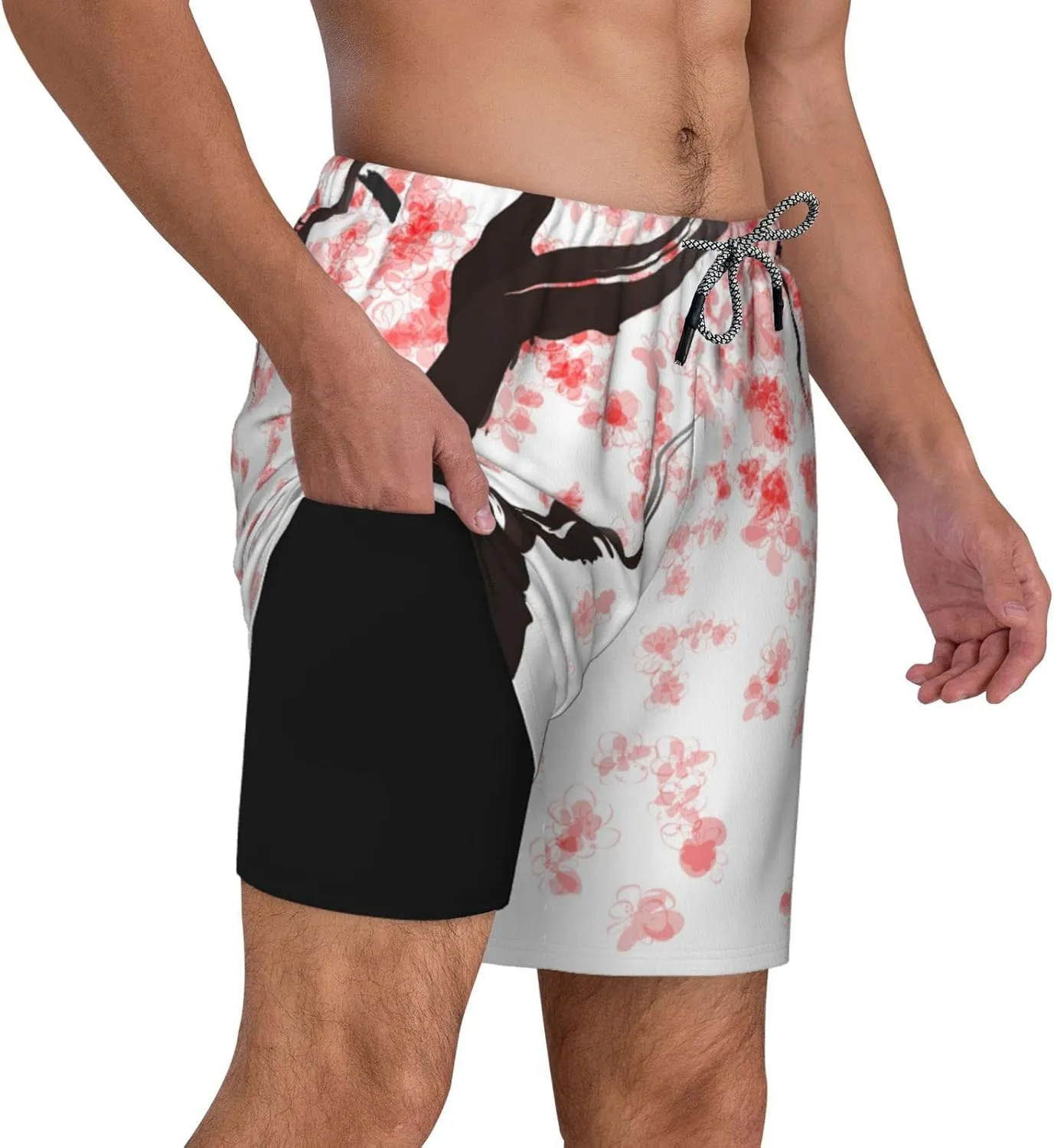 feelacle Mens Swim Trunks 9 Inch Inseam Board Shorts Beach Swimwear Bathing Suit with Compression Liner and Pockets