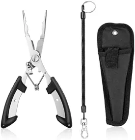 Fishing Gear Fishing Gifts for Men,Fishing Stuff,Aluminum Fishing Pliers Fly Fishing Accessories Fish Lip Gripper Saltwater Resistant Fishing Tools with Sheath and Telescopic Lanyard