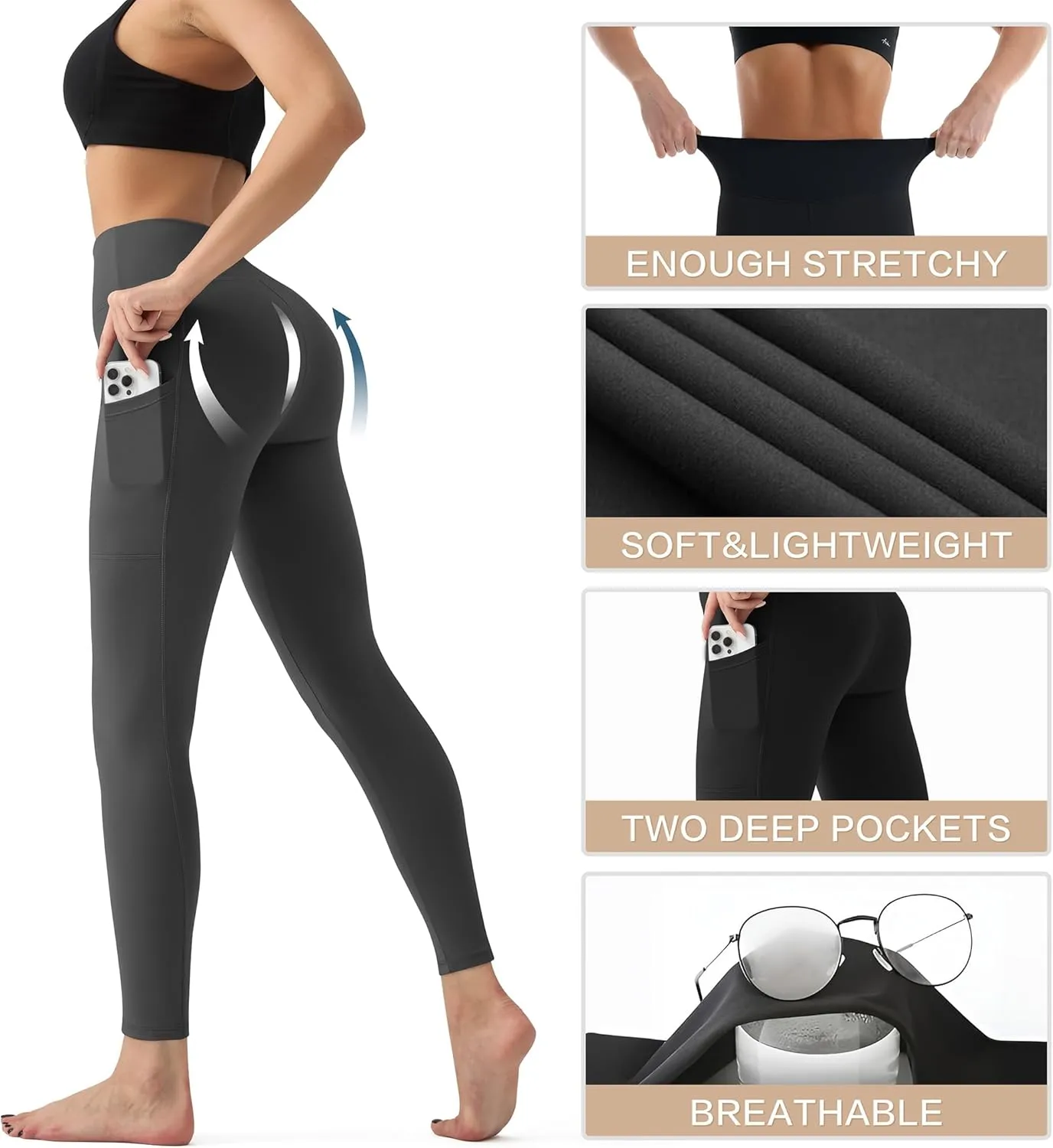 High Waisted Leggings for Women - Tummy Control Yoga Pants for Workout Running Athletic Women's Leggings Plus Size