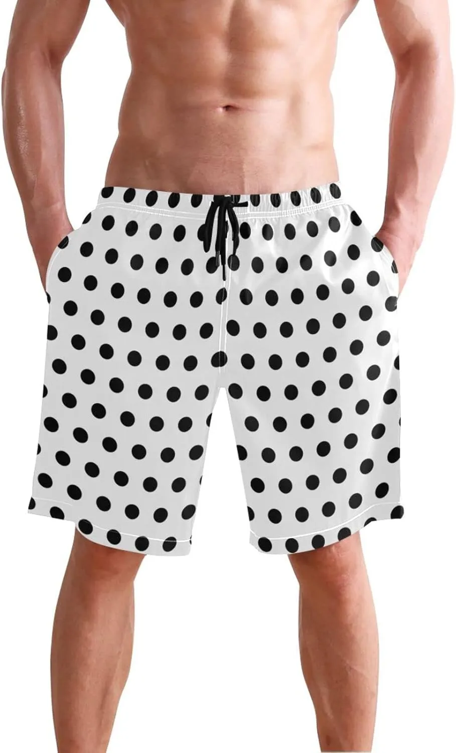 Men's Quick Dry Swim Trunks with Pockets Red and White Striped Beach Swimwear Board Shorts