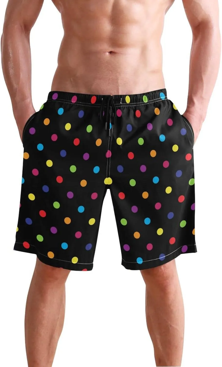 Men's Quick Dry Swim Trunks with Pockets Red and White Striped Beach Swimwear Board Shorts