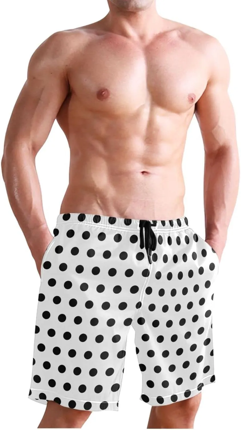 Men's Quick Dry Swim Trunks with Pockets Red and White Striped Beach Swimwear Board Shorts