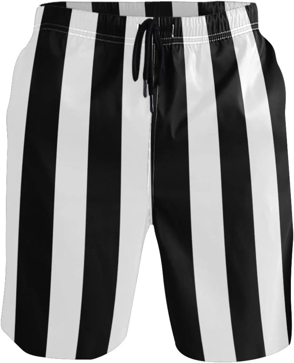 Men's Quick Dry Swim Trunks with Pockets Red and White Striped Beach Swimwear Board Shorts