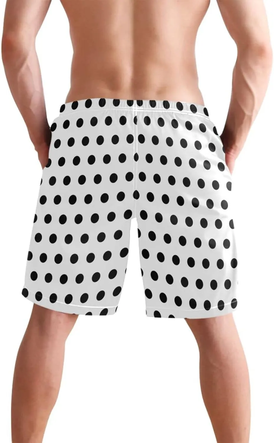 Men's Quick Dry Swim Trunks with Pockets Red and White Striped Beach Swimwear Board Shorts