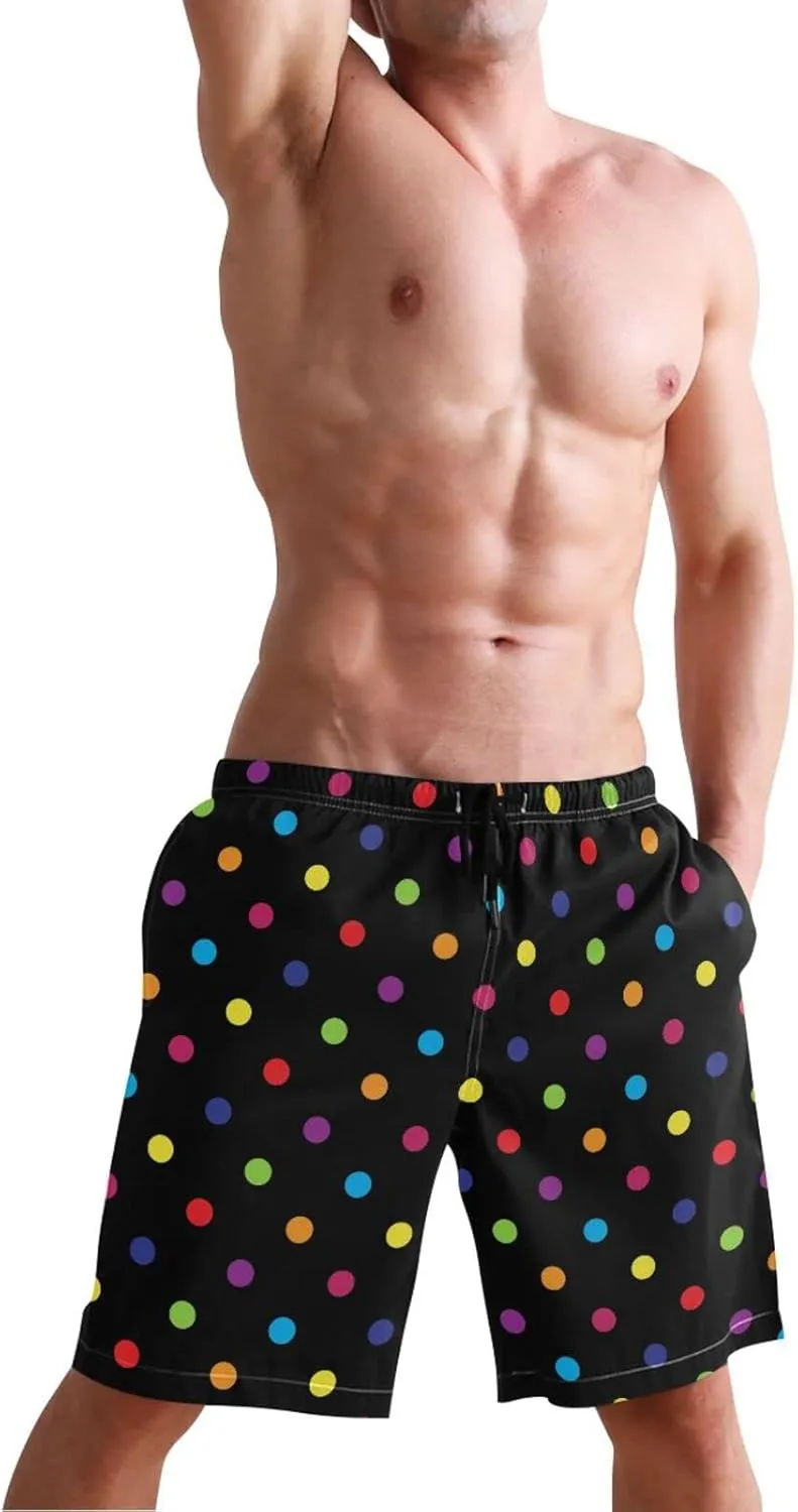Men's Quick Dry Swim Trunks with Pockets Red and White Striped Beach Swimwear Board Shorts