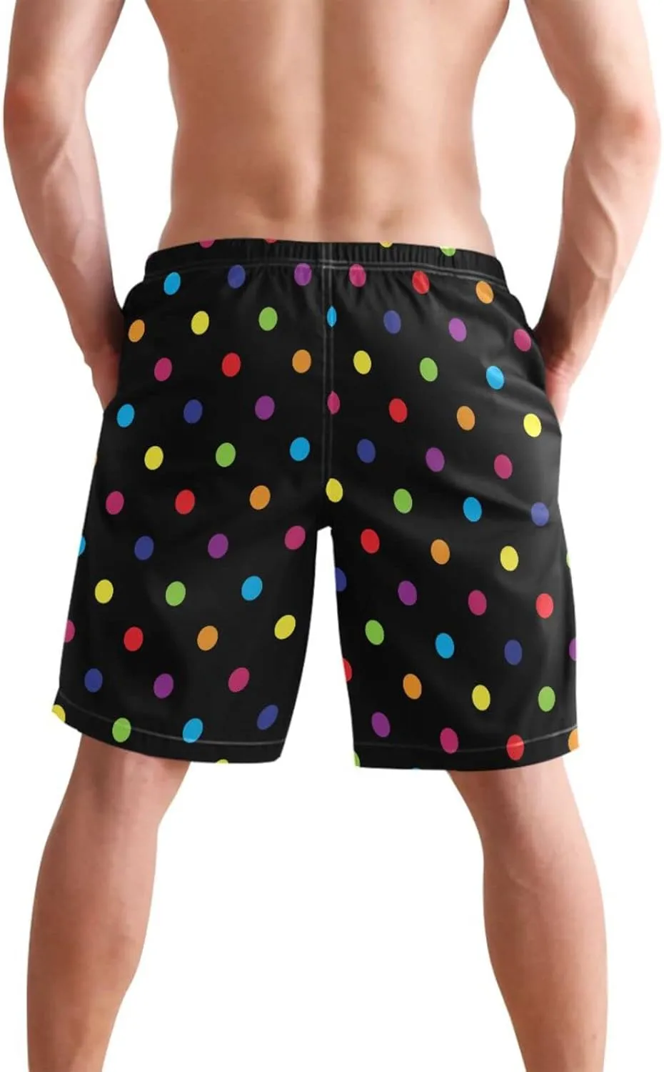 Men's Quick Dry Swim Trunks with Pockets Red and White Striped Beach Swimwear Board Shorts