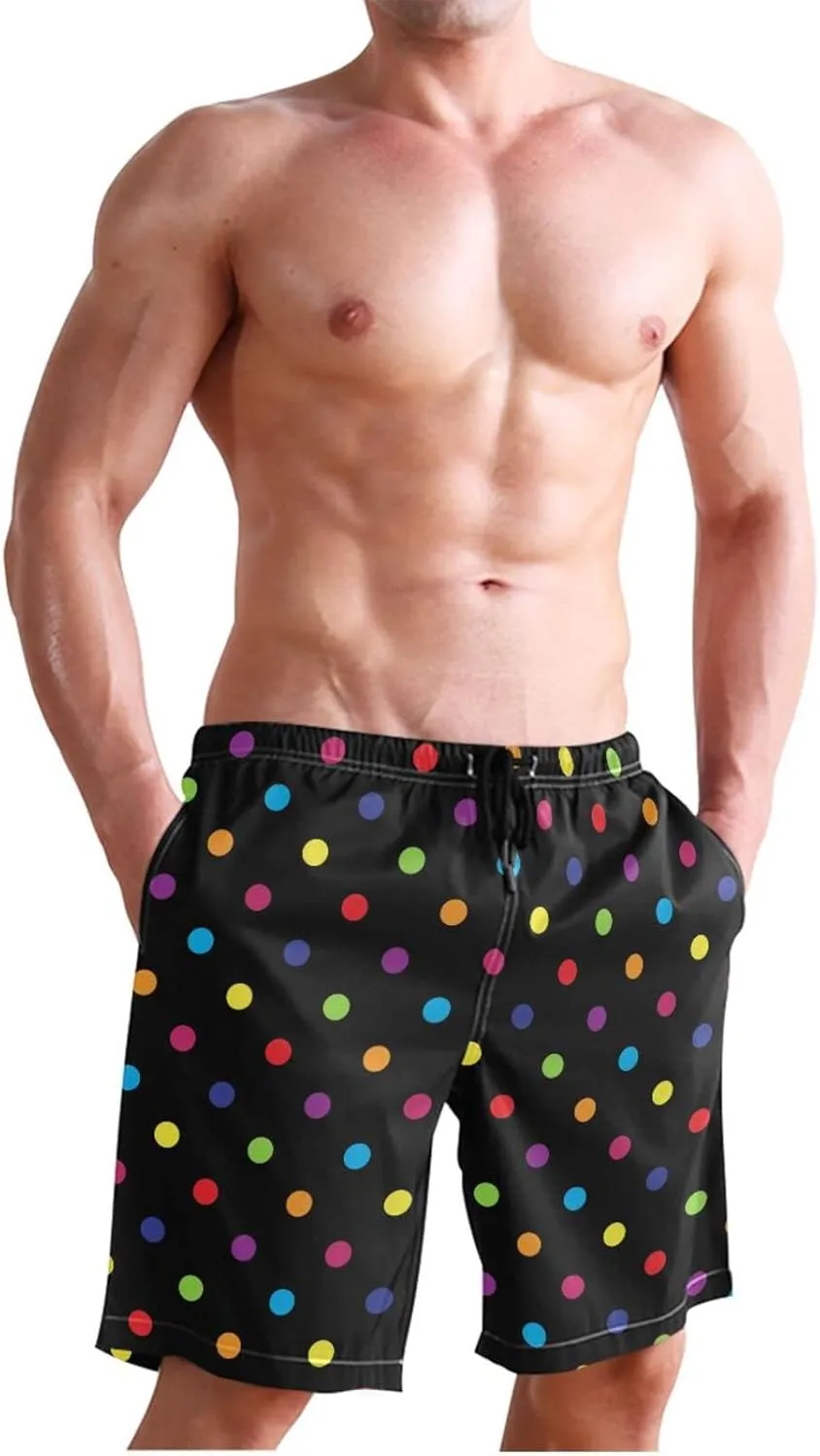Men's Quick Dry Swim Trunks with Pockets Red and White Striped Beach Swimwear Board Shorts