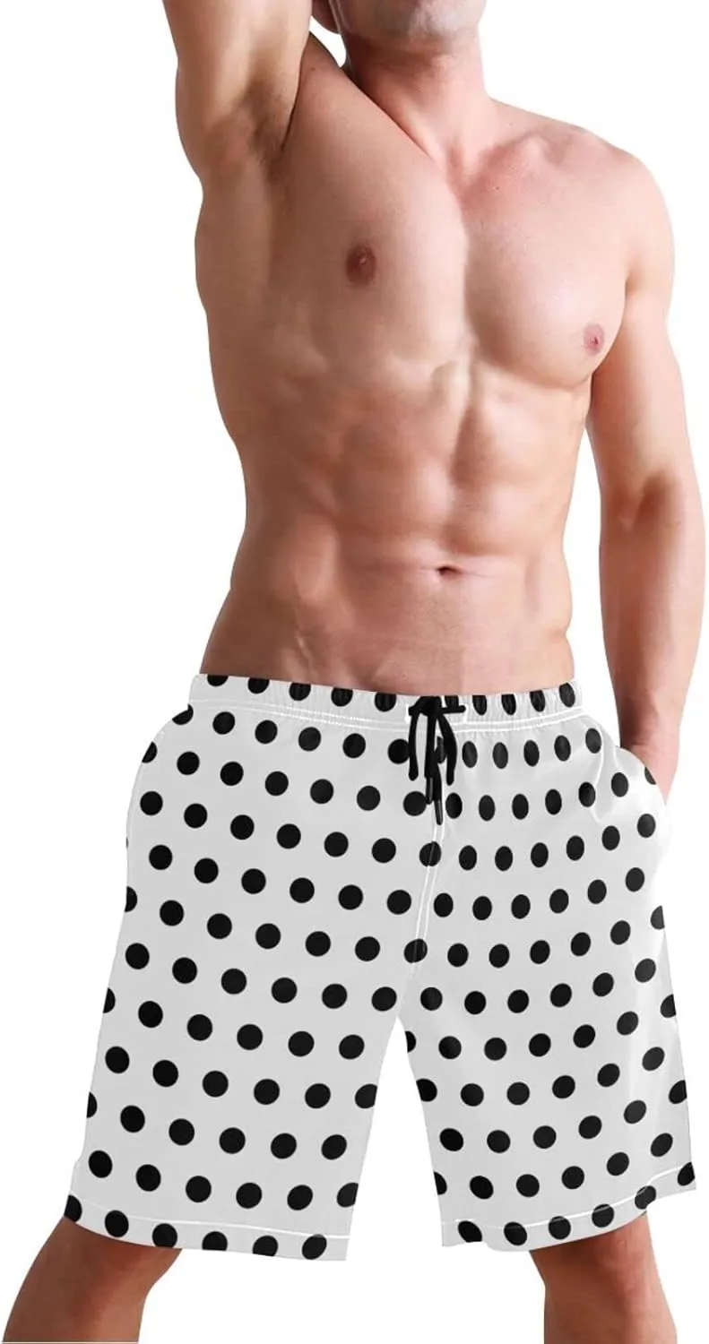 Men's Quick Dry Swim Trunks with Pockets Red and White Striped Beach Swimwear Board Shorts