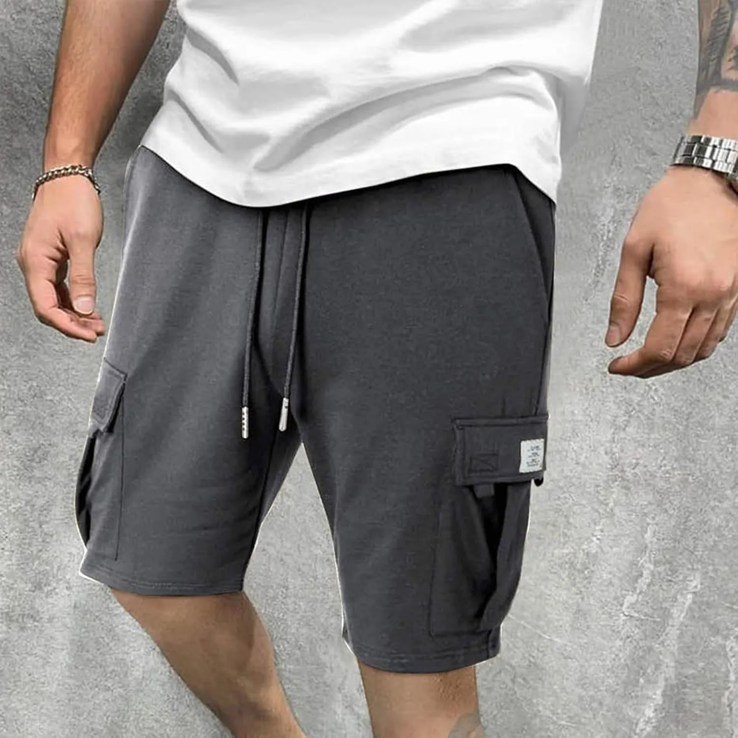 Men's Shorts Cargo Work Outdoors Summer Shorts Elastic Waist Drawstring Classic with Multi Pockets Solid Half Pants