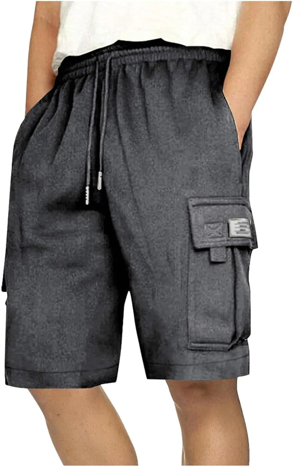 Men's Shorts Cargo Work Outdoors Summer Shorts Elastic Waist Drawstring Classic with Multi Pockets Solid Half Pants
