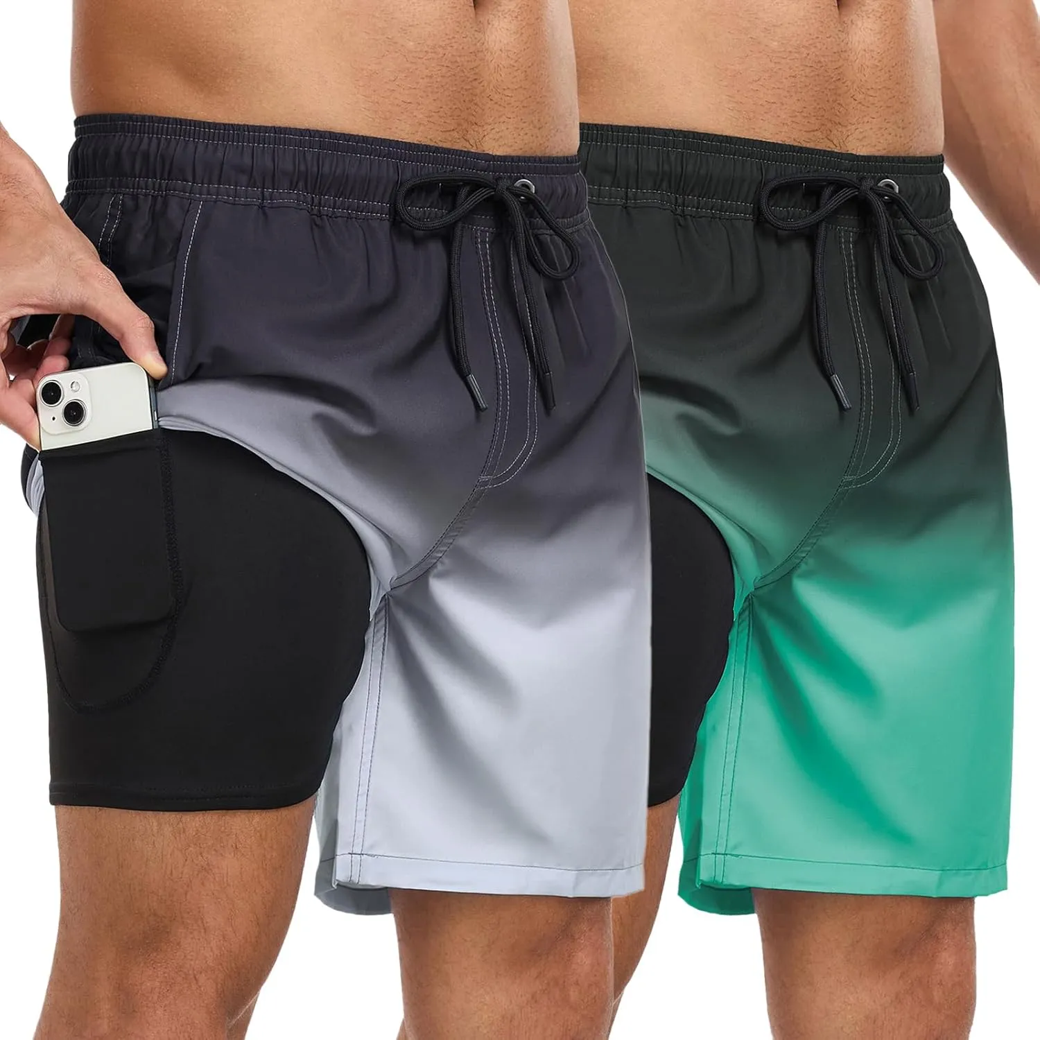 Mens Swim Trunks with Compression Liner 7 Inch Swim Shorts 2 in 1 Quick Dry Board Shorts Beach Wear