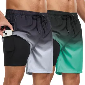 Mens Swim Trunks with Compression Liner 7 Inch Swim Shorts 2 in 1 Quick Dry Board Shorts Beach Wear