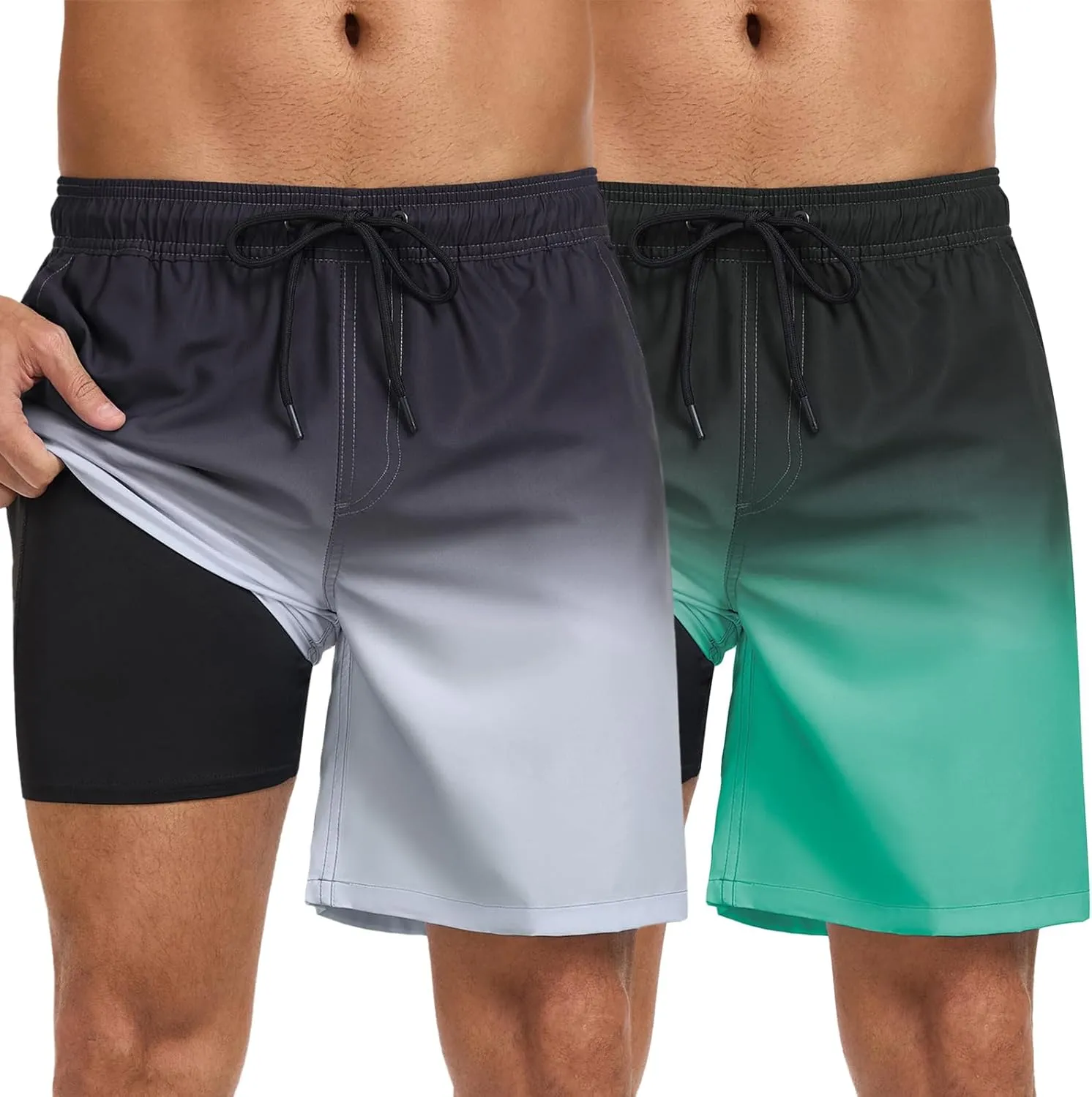 Mens Swim Trunks with Compression Liner 7 Inch Swim Shorts 2 in 1 Quick Dry Board Shorts Beach Wear