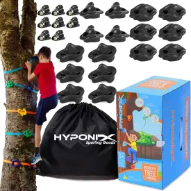 Ninja Tree Climbing Kit  16 Large Climbing Holds & 8 Ratchets, Quick 10-Minute Setup, Textured Grip, Safe for Kids 5-12, Black Design, Supports Up to 250lbs, Portable Carrying Bag, Outdoor Fun