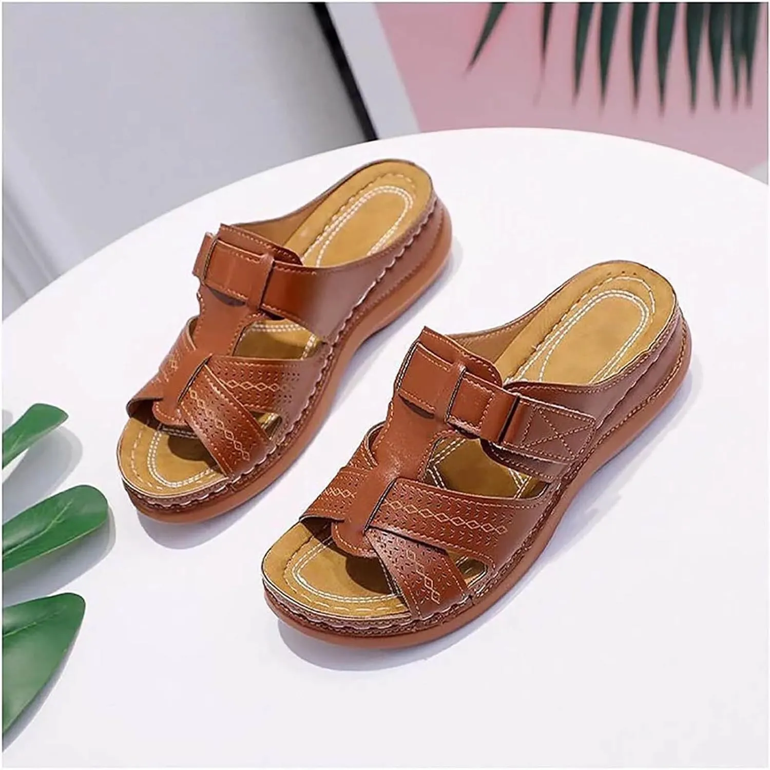 Orthopedic Sandals for Women Arch Support Slide Wedge Sandals Open Toe Slip On Platforms Comfortable Walking Shoes