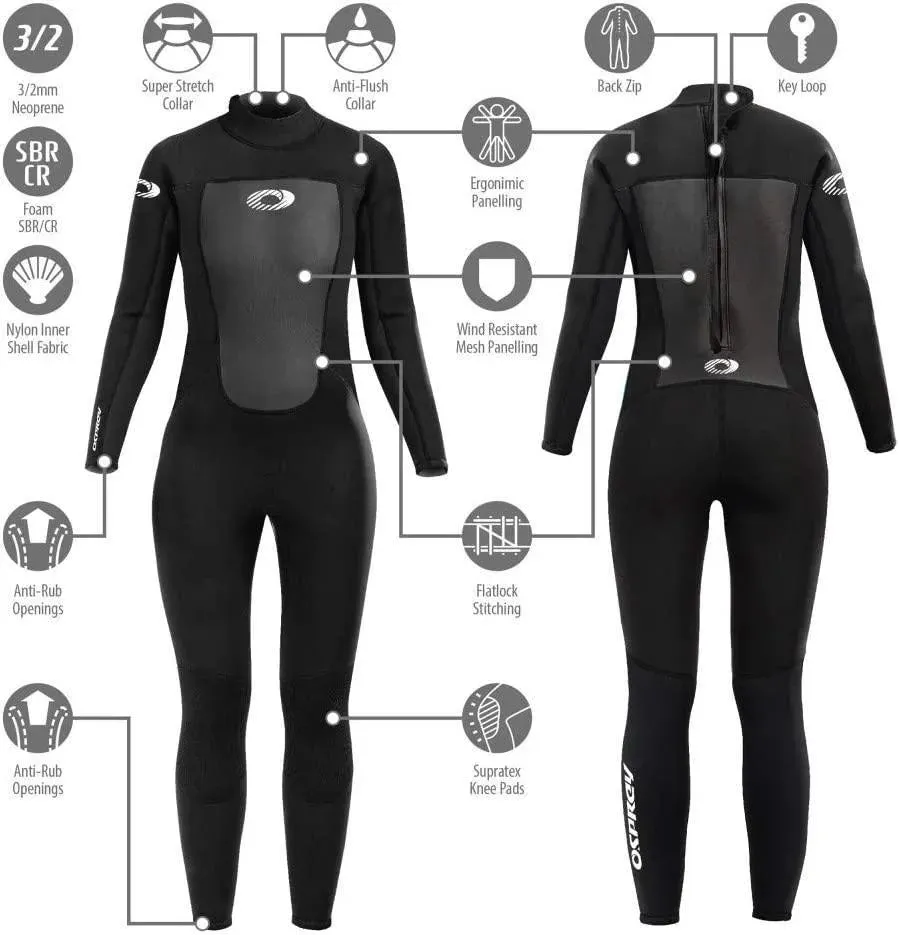Osprey Origin Womens 3/2 Full Length Wetsuit Black