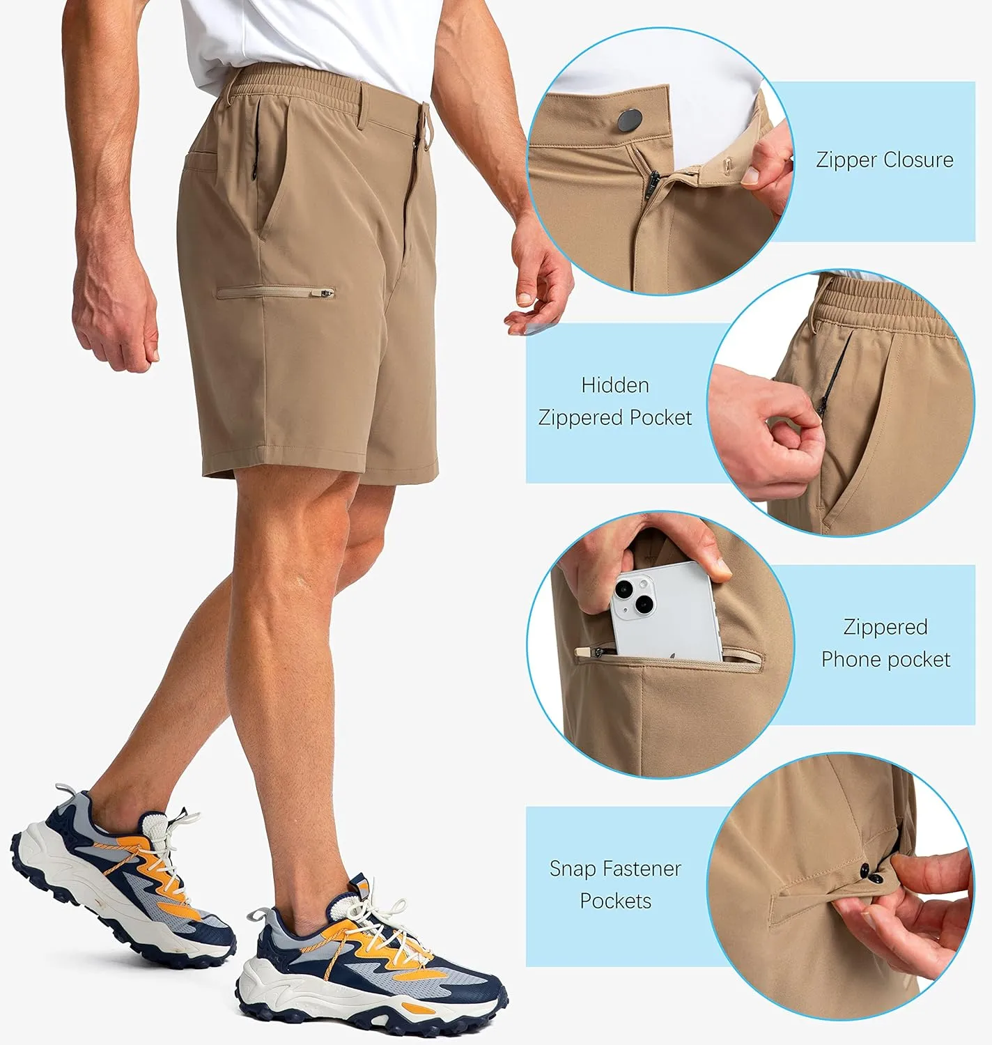Pinkbomb Men's Golf Shorts with 6 Pockets Stretch Quick Dry Hiking Work Dress Shorts for Men
