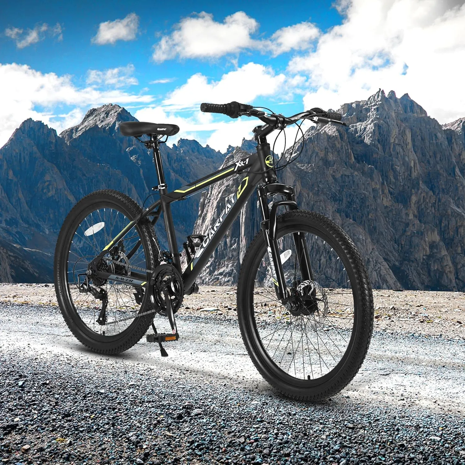 S24102 24 Inch Mountain Bike Boys Girls, Steel Frame 21 Speed Mountain Bicycle with Daul Disc Brakes and Front Suspension MTB